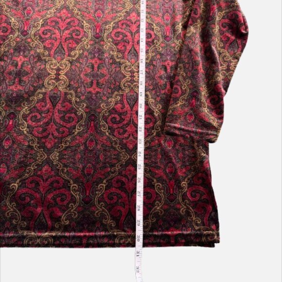 Linda Leal Velvet Tunic Top Paisley Red Gold Print Long Sleeve Women's (Size L) - Picture 4 of 8